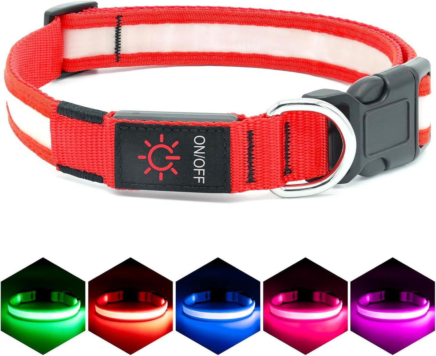 LED Dog Collar, Light up Dog Collar Adjustable USB Rechargeable Super Bright Safety Light Glowing Collars for Dogs(Small,Red)