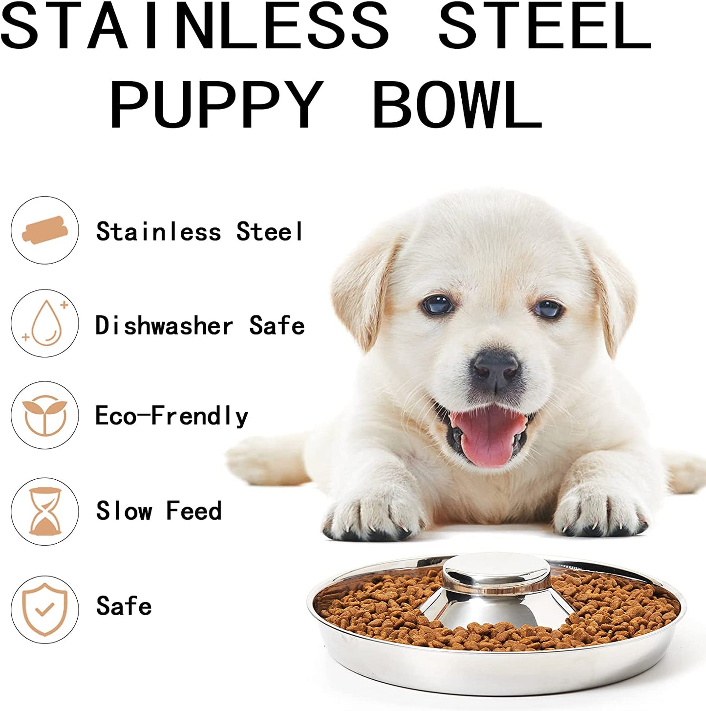 Stainless Steel Puppy Bowls, Set of 2 Puppy Feeder, Dog Food and Water Bowl, Food Feeding Weaning for Small Medium Large Dogs, Pets, M