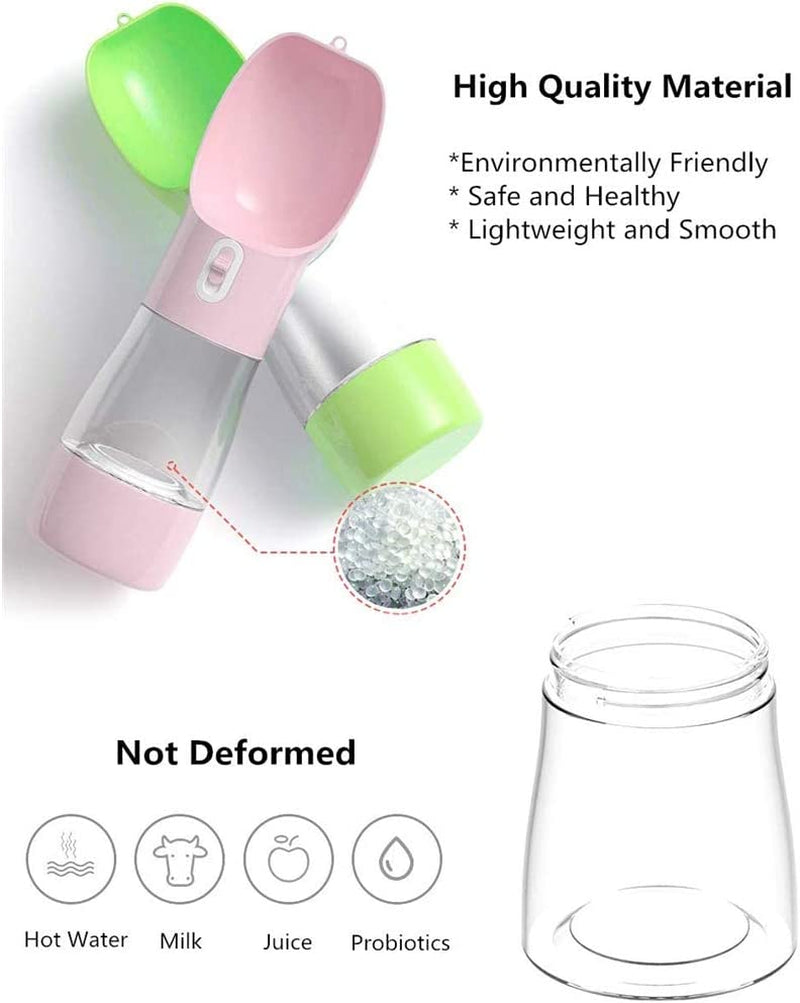 Outdoor Dog Water Bottle Dispenser - Leak Proof Water Bottle for Dogs on the Go with Food Container Multifunctional Travel Dog Water Bottle（Green）