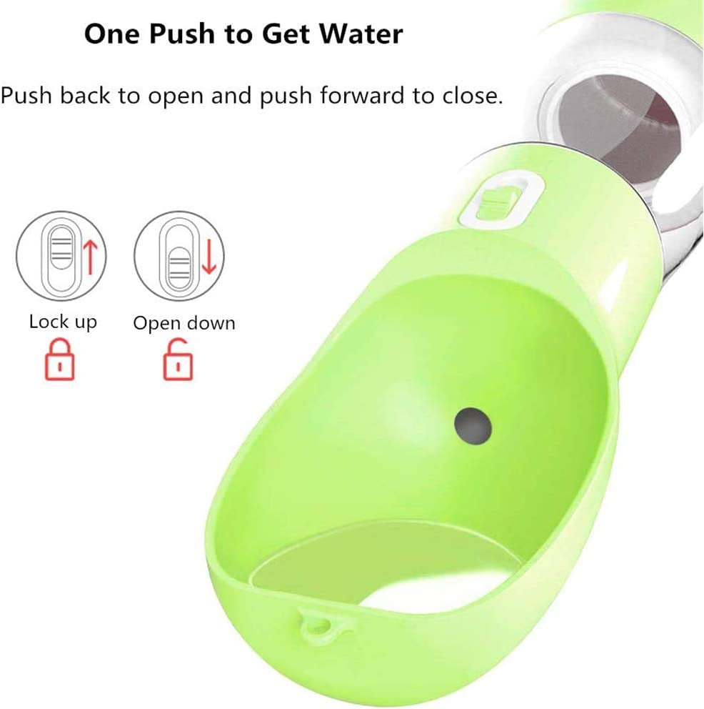 Outdoor Dog Water Bottle Dispenser - Leak Proof Water Bottle for Dogs on the Go with Food Container Multifunctional Travel Dog Water Bottle（Green）