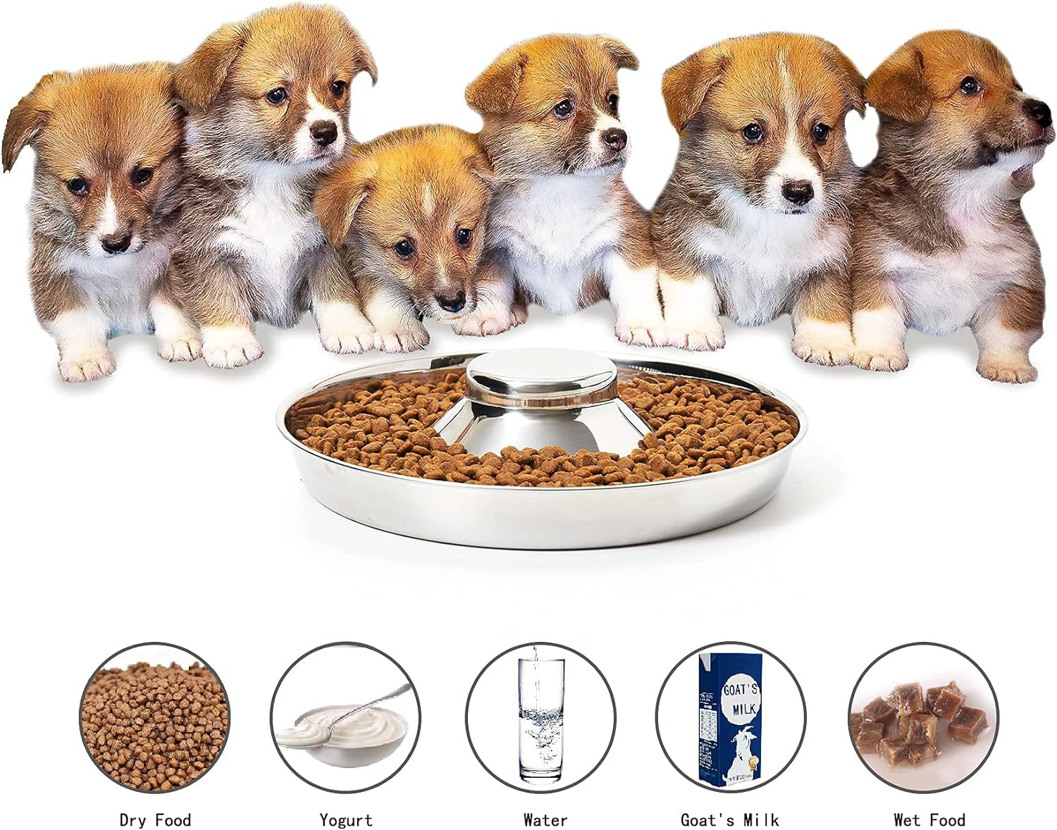 Stainless Steel Puppy Bowls, Set of 2 Puppy Feeder, Dog Food and Water Bowl, Food Feeding Weaning for Small Medium Large Dogs, Pets, M